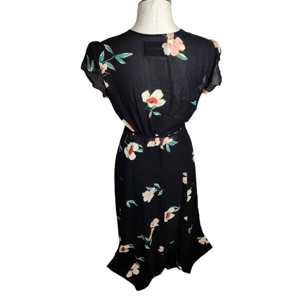 Reformation Carina Wrap Dress Womens Size Medium Black Floral Print Crepe Midi - Picture 7 of 10